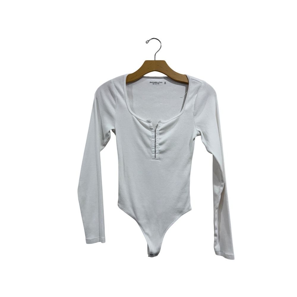 Abercrombie & Fitch Soft A&F Rib Long Sleeve Hook & Eye Bodysuit White  XS